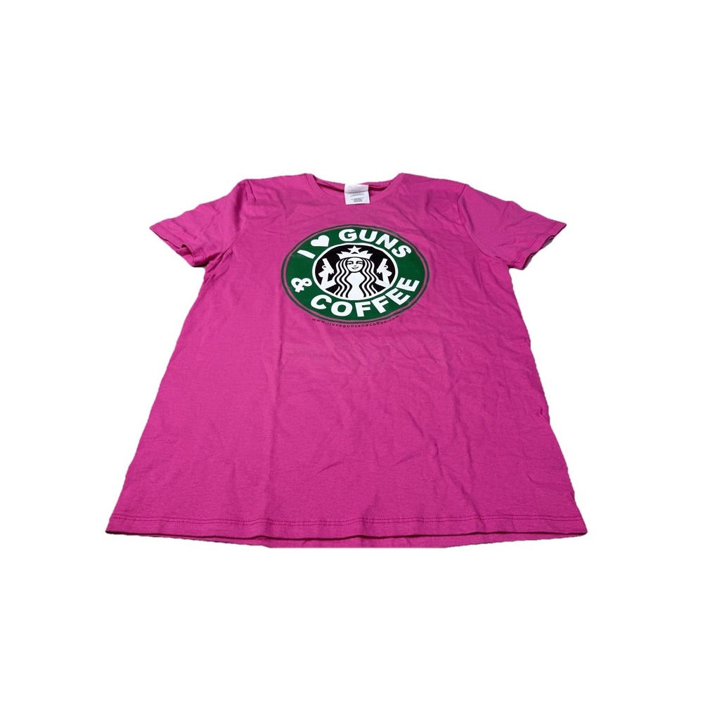 I Love‎ Guns And Coffee Pink Short sleeve T Shirt Small 1n